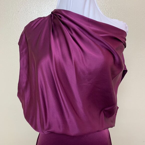 The Sei X REVOLVE Asymmetrical Draped Mini Silk Charmeuse Dress Sz 0 in Plum - Picture 4 of 10